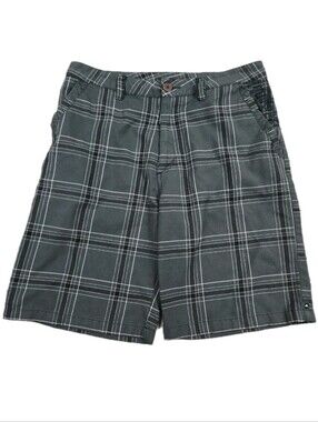 Vtg Quiksilver Board Shorts Mens 32 Gray Plaid Embroidered Logo Surf Skater Y2K